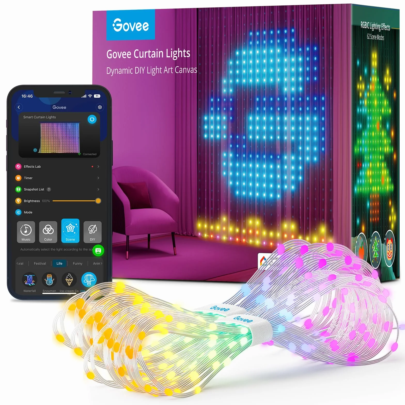 Govee Zasłona świetlna LED RGBIC 520 diod IP65 1,5x2 m na zewnątrz
