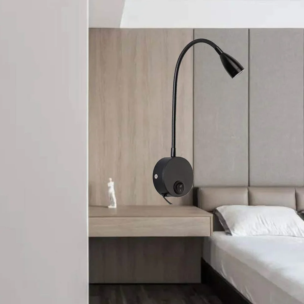 Lampa LED do czytania Yangli 3W 3000K czarno-ciepła biel z włącznikiem i wtyczką