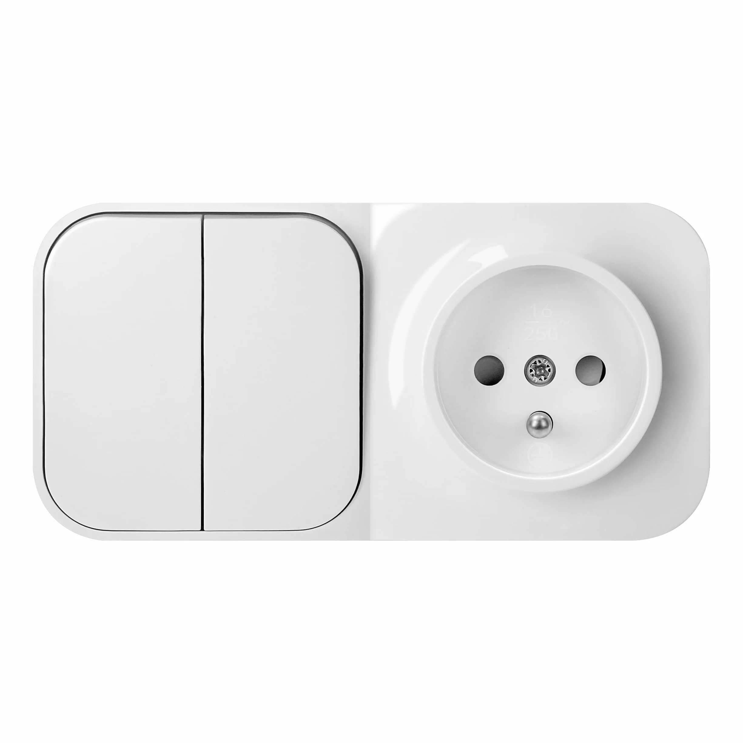 Podwójny Włącznik Światła Gniazdko Elektryczne 16A IP20 Montaż Natynkowy Biały