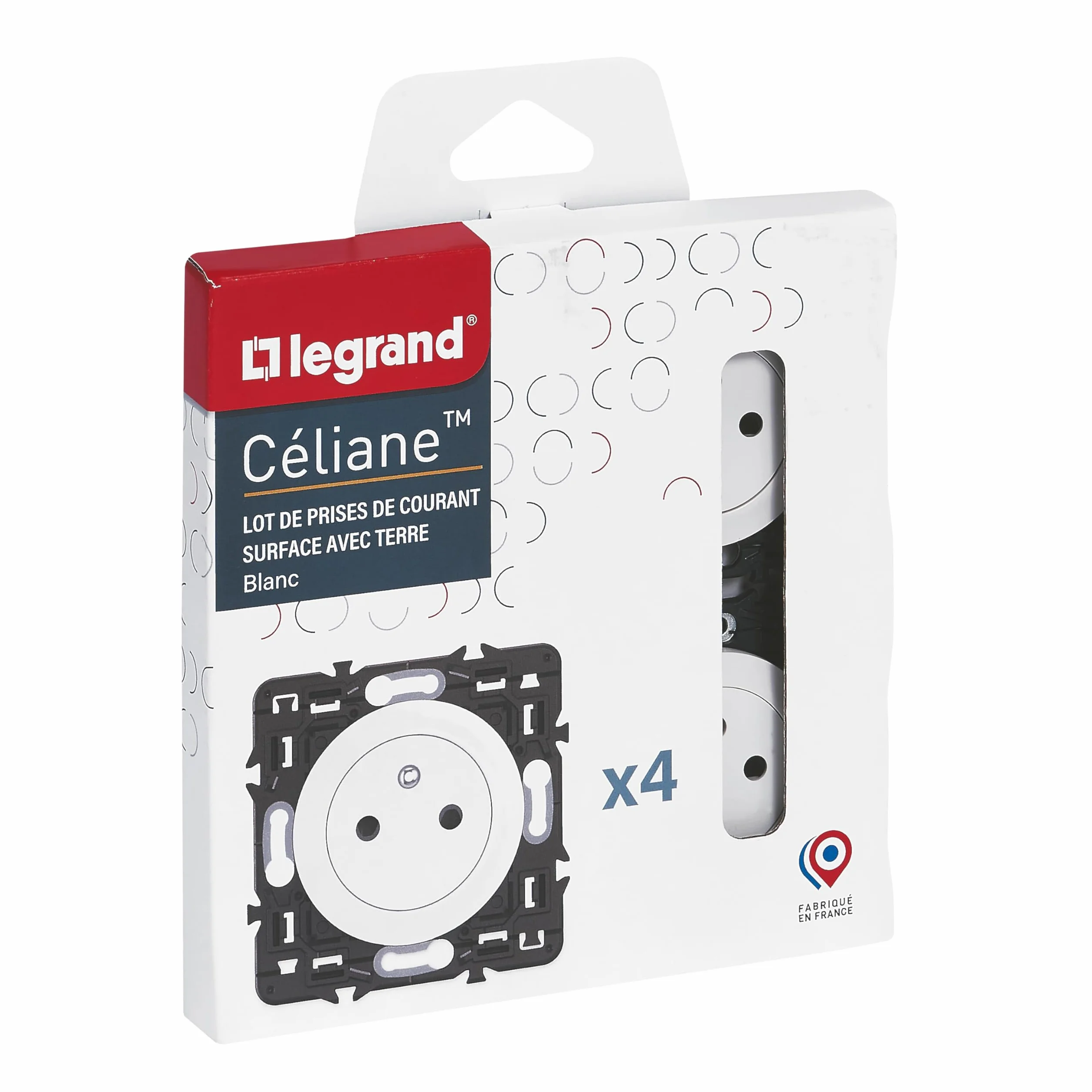 LEGRAND - Gniazdko elektryczne ścienne z Terre Céliane Surface - Gniazdo podtynkowe z wysuwaną podstawą - Białe - Do uzupełnienia płytami wykończeniowymi - Zestaw 4 szt