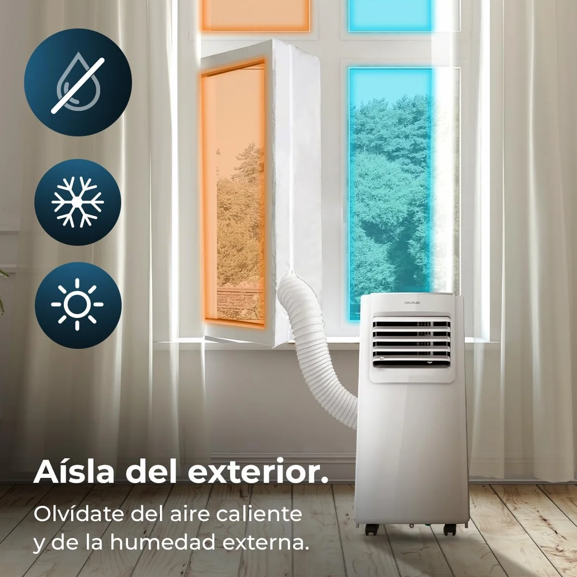 Cecotec Fitted Universal Tilt & Turn Insulated Window Cover for Portable Air Conditioning 400cm, Poliester, Zamek błyskawiczny