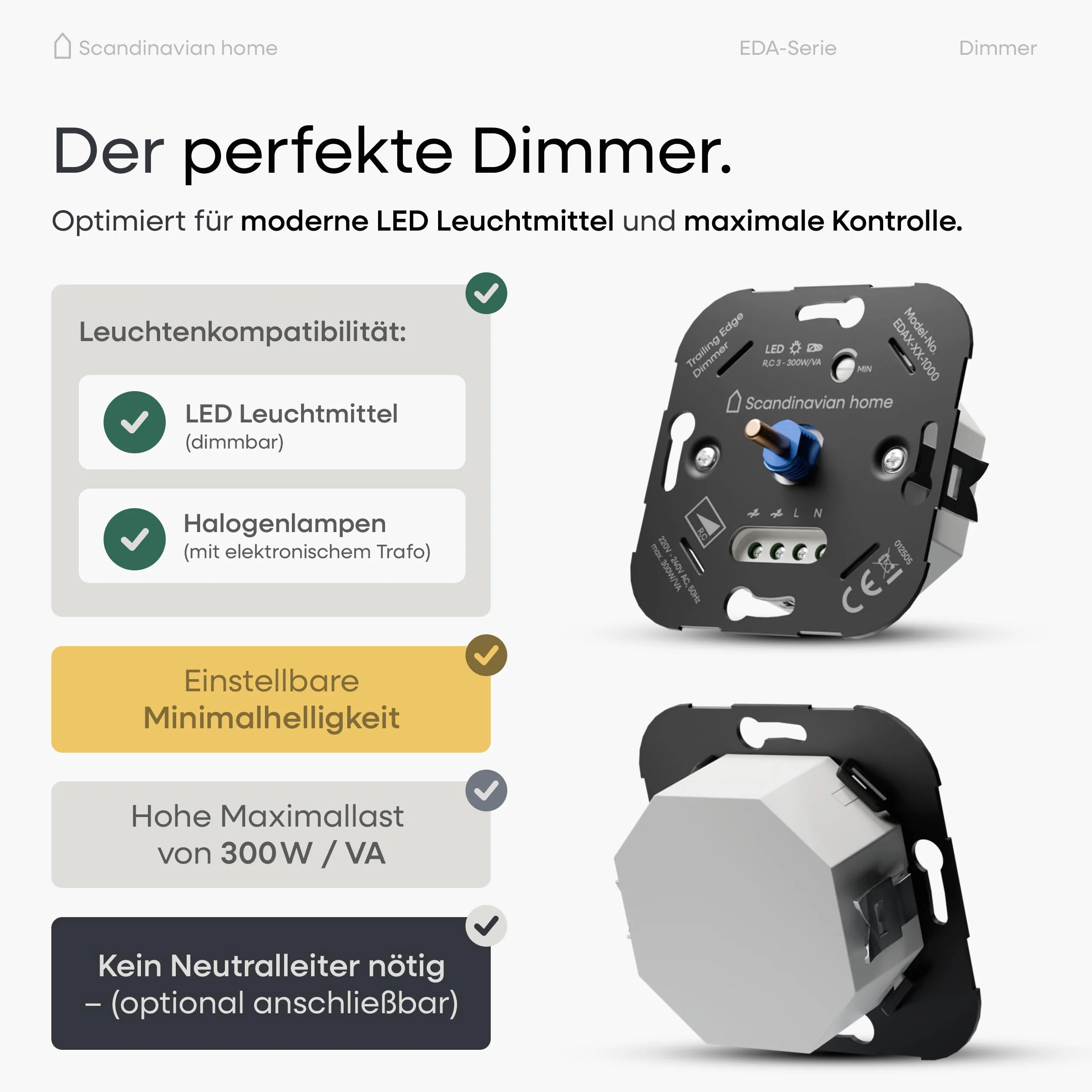 Scandinavian home Przełącznik ścienny do lamp LED 3-300W ściemniacz 230V