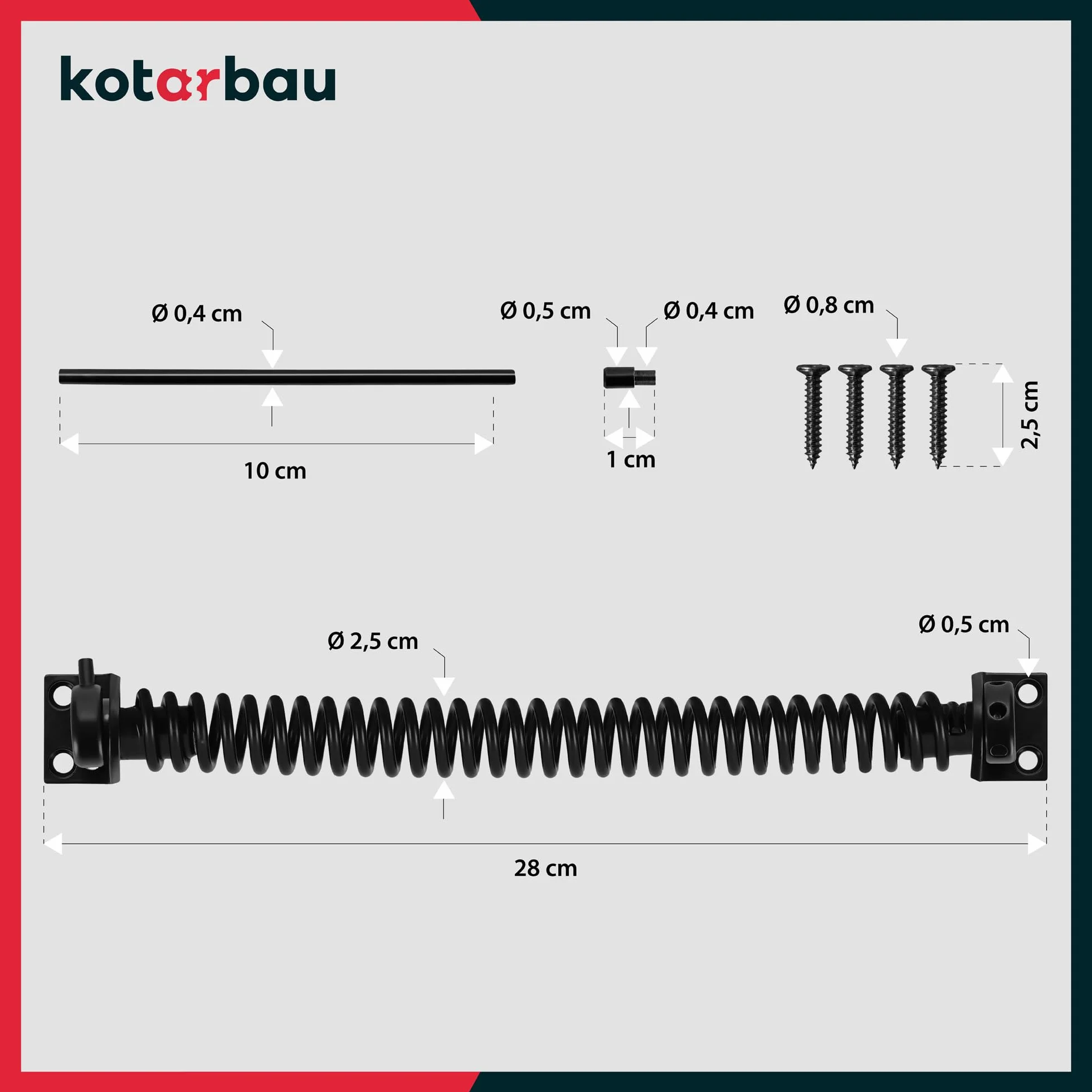KOTARBAU® Sprężyna do zamykania furtki 280x22x3,0 Stal Malowana Proszkowo