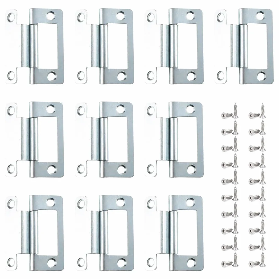 Stalowe zawiasy podtynkowe 50 x 23 mm, ocynkowane, do szafek i drzwi żaluzjowych 15-19 mm, do przyczep kempingowych, domków mobilnych, szafek użytkowych, opakowanie 2/5/10