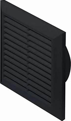 Czarna kratka wentylacyjna 170 mm x 170 mm z przyłączem węża 100 mm