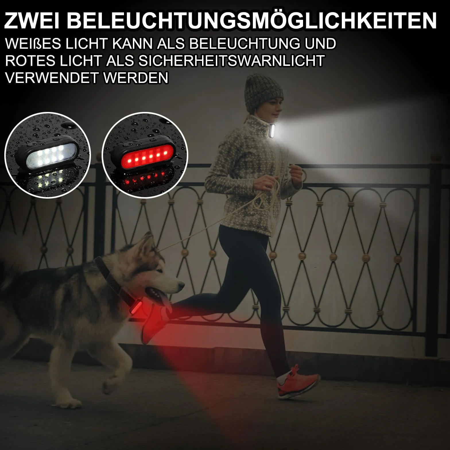 Lampka LED z klipsem migające światło 2 efekty do biegania ładowana USB
