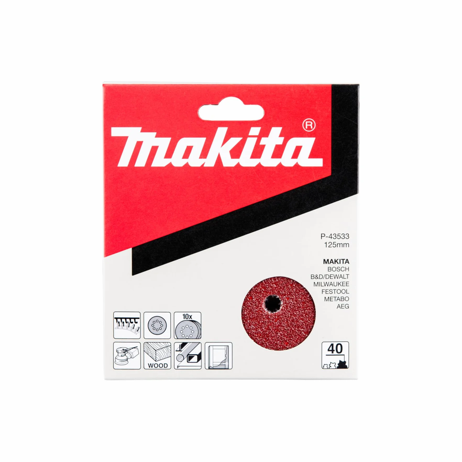 Makita P-43533 Exzenterschleifpapier Klett Körnung 40 125mm 10 Stück