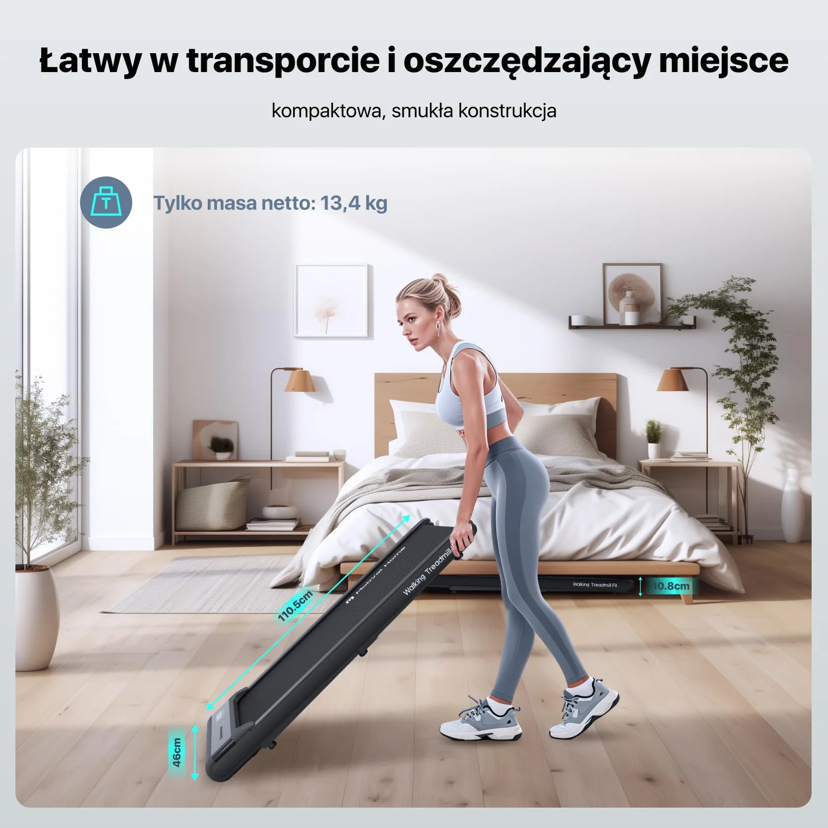 Mobvoi Bieżnia do Chodzenia pod Biurko - Przenośna i Kompaktowa do Domu/Biura, z Pilotem, Nośność 120kg, Prędkość Regulowana 2-6 km/h