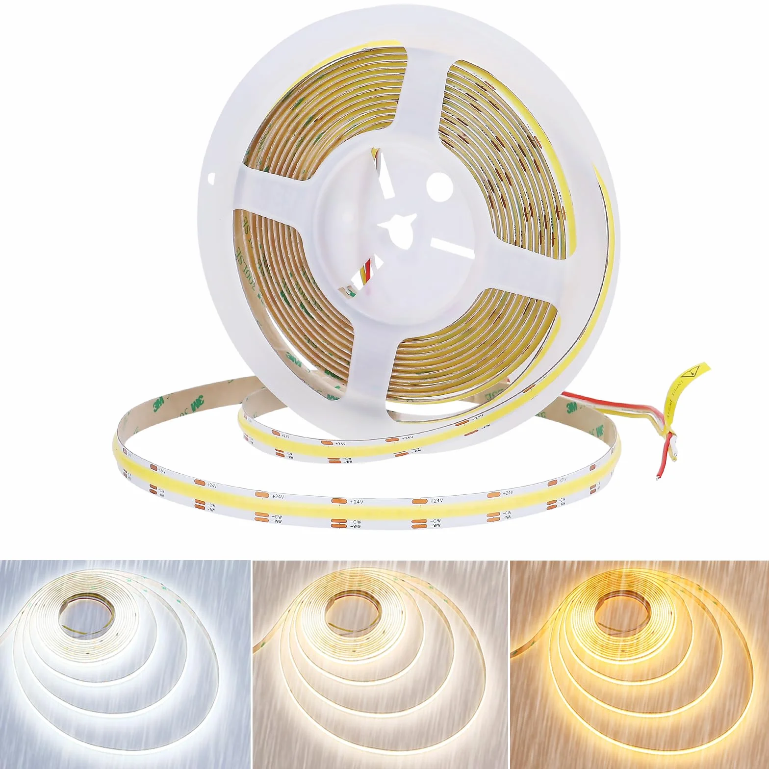 JOYLIT Taśma LED COB CCT IP65 24V 5m 640 LED/m CRI 92+ 10000 lm 2700-6000 K 90 W wodoodporna regulowana samoprzylepna
