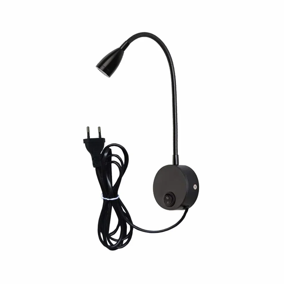 Lampa LED do czytania Yangli 3W 3000K czarno-ciepła biel z włącznikiem i wtyczką