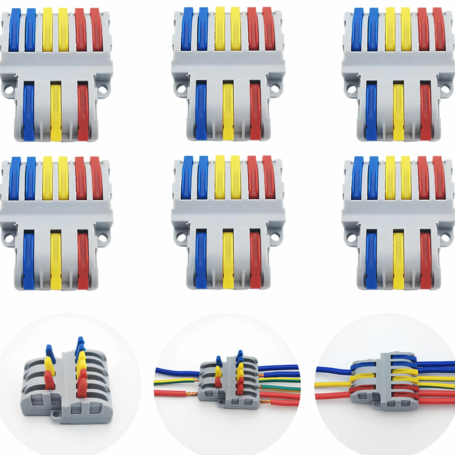 CESFONJER SPL-63 Bloki zacisków elektrycznych szybkozłączowe 3 w 6 złącze dwustronne dźwignia (6 szt.)