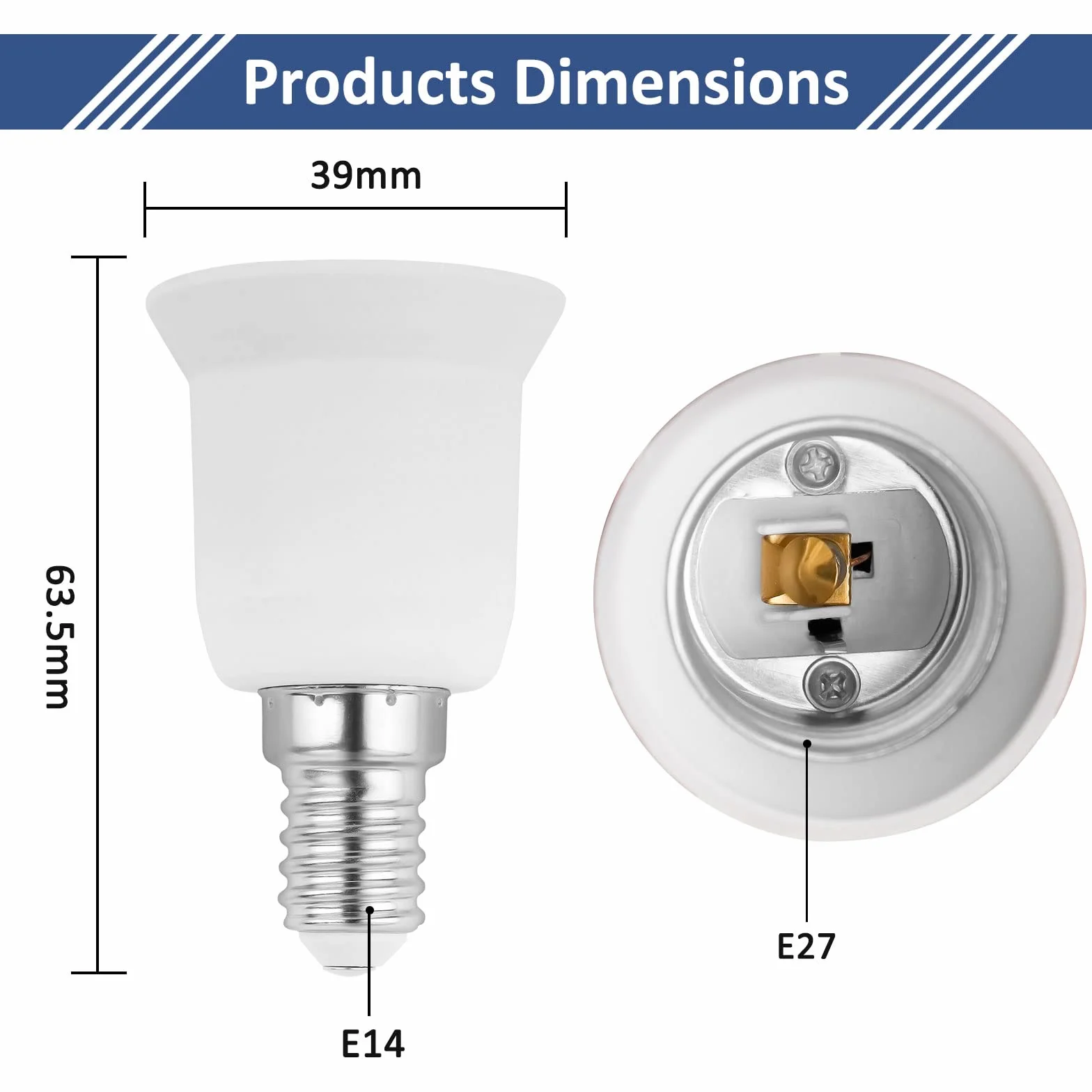 Adapter E14 na E27, konwerter gwintu Edisona do lamp LED, żarówek, halogenów, CFL