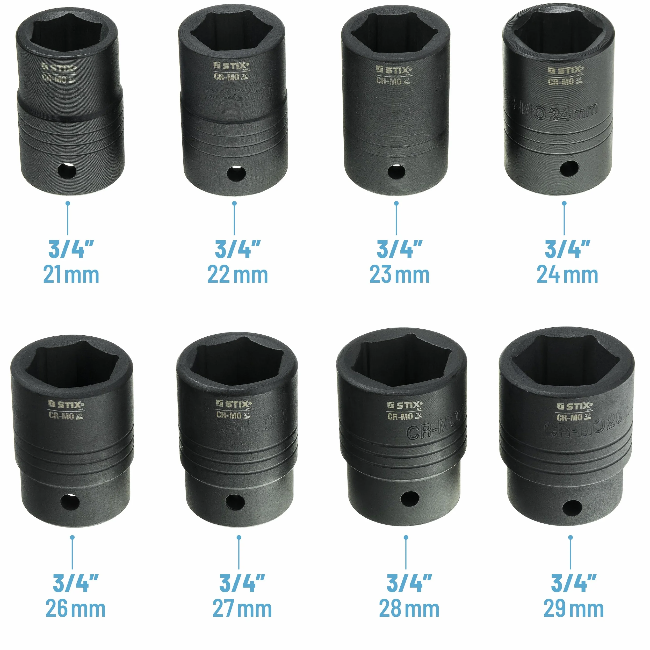 STIX 26-częściowy zestaw kluczy nasadowych 3/4" 1" CR-MO 21-65 mm do klucza udarowego