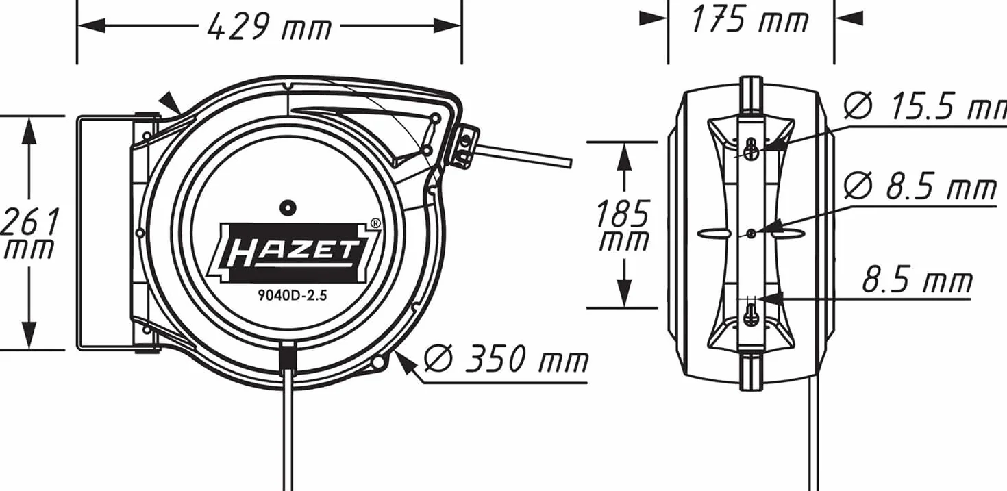 HAZET 9040D-2,5 Automatyczny zwijacz kabla 20 m kabel przyłączeniowy 1,5 m Stop w dowolnym punkcie