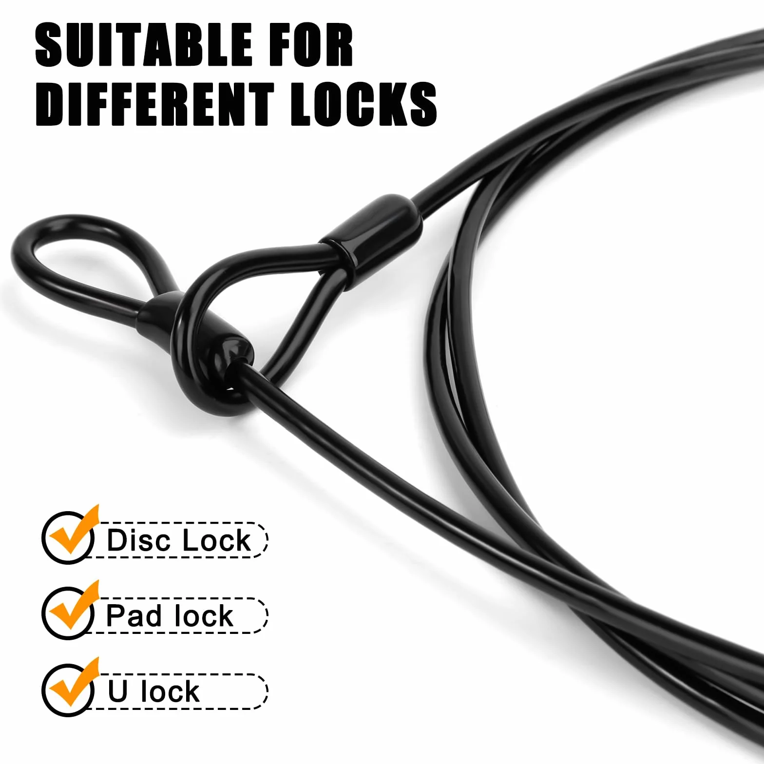 Kabel antykradzieżowy do rowerów, stalowy 4 mm z powłoką PCW, czarny