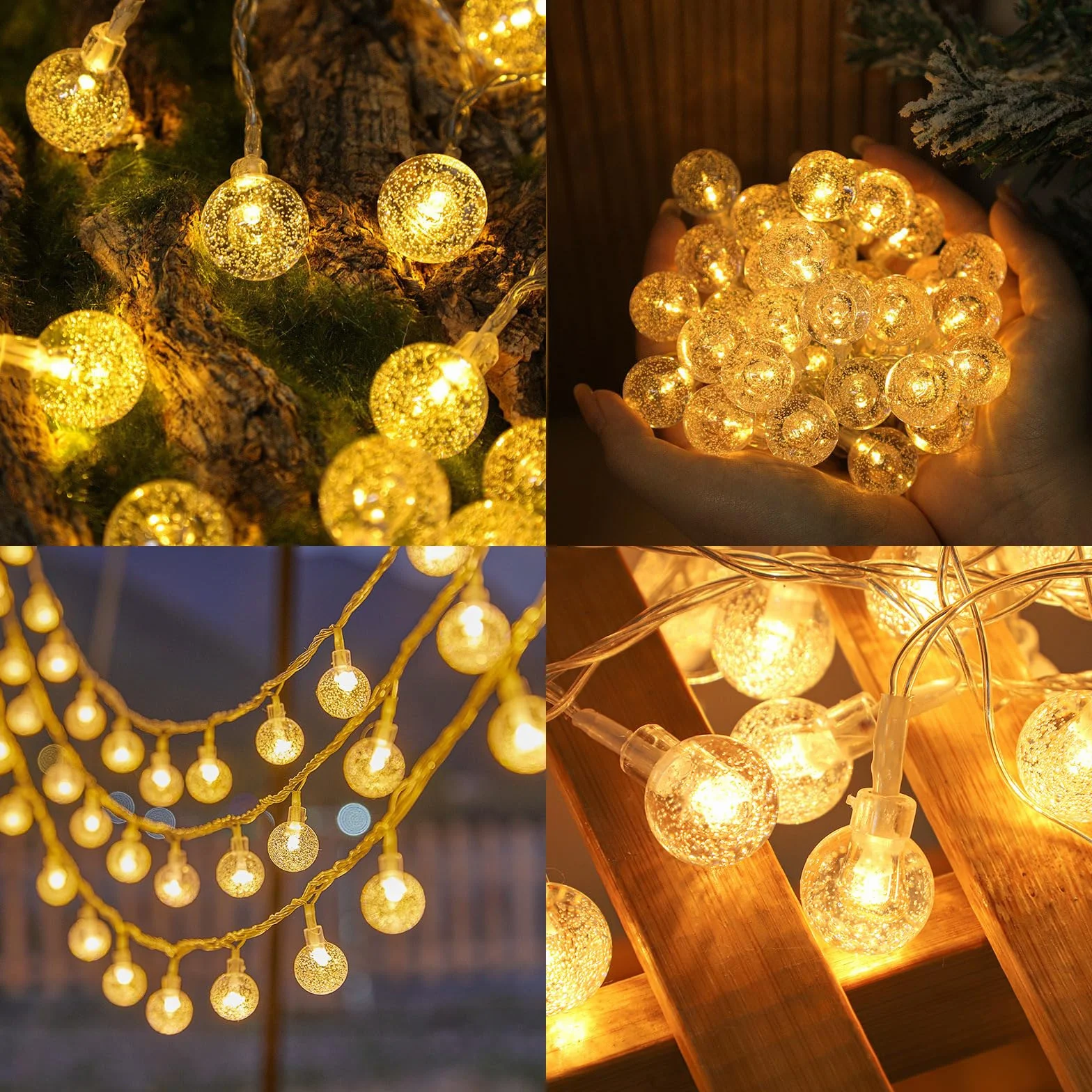 ENLACE Łańcuch świetlny z kulkami LED, 3 m, 20 diod LED, ciepła biel, średnica 2,3 cm, łańcuch świetlny na wesele, balkon, Boże Narodzenie, do sypialni, na imprezę, do dekoracji wewnątrz i na zewnątrz