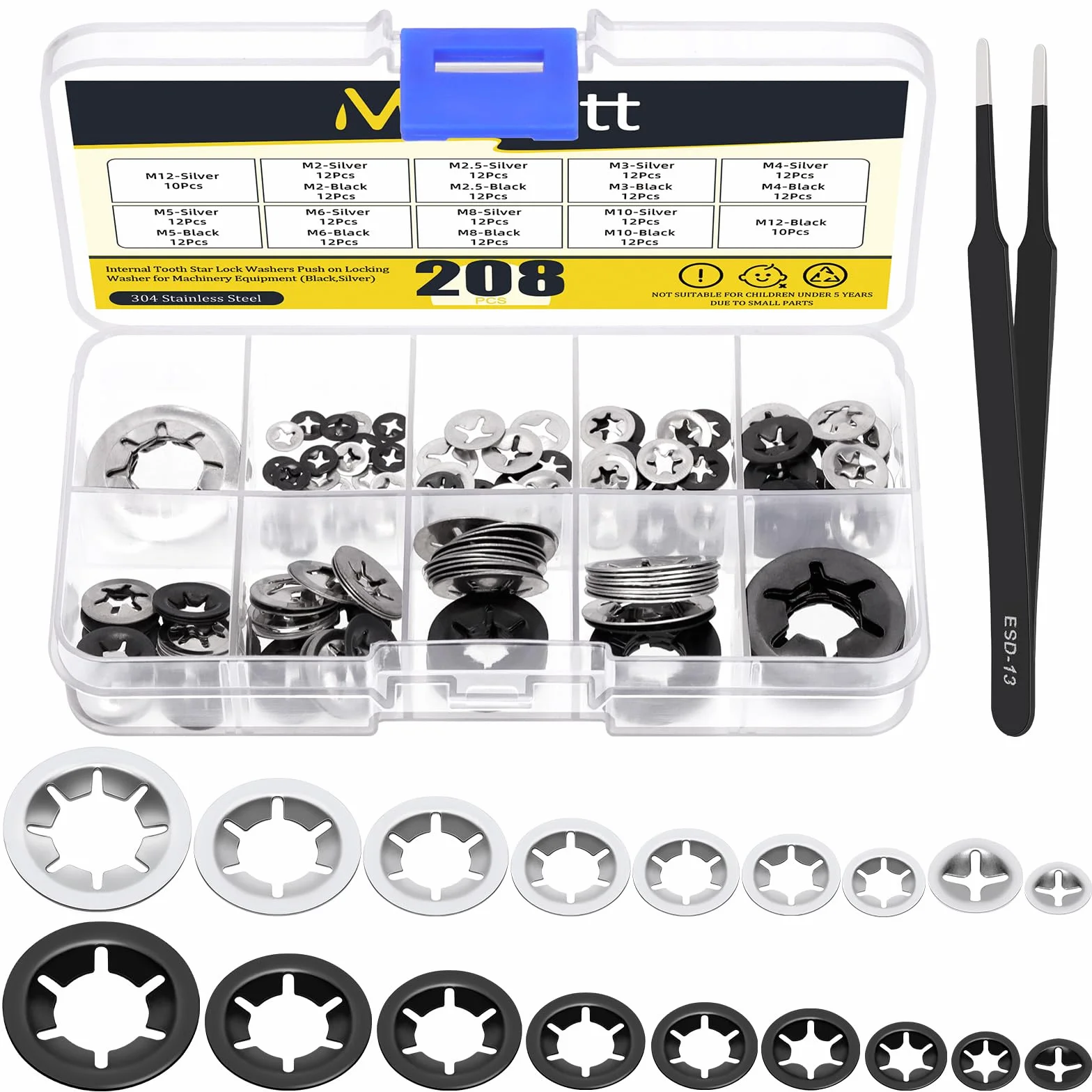 Internal Tooth Star Lock Washers M2-M12 Push On Locking Washers Black Silver
