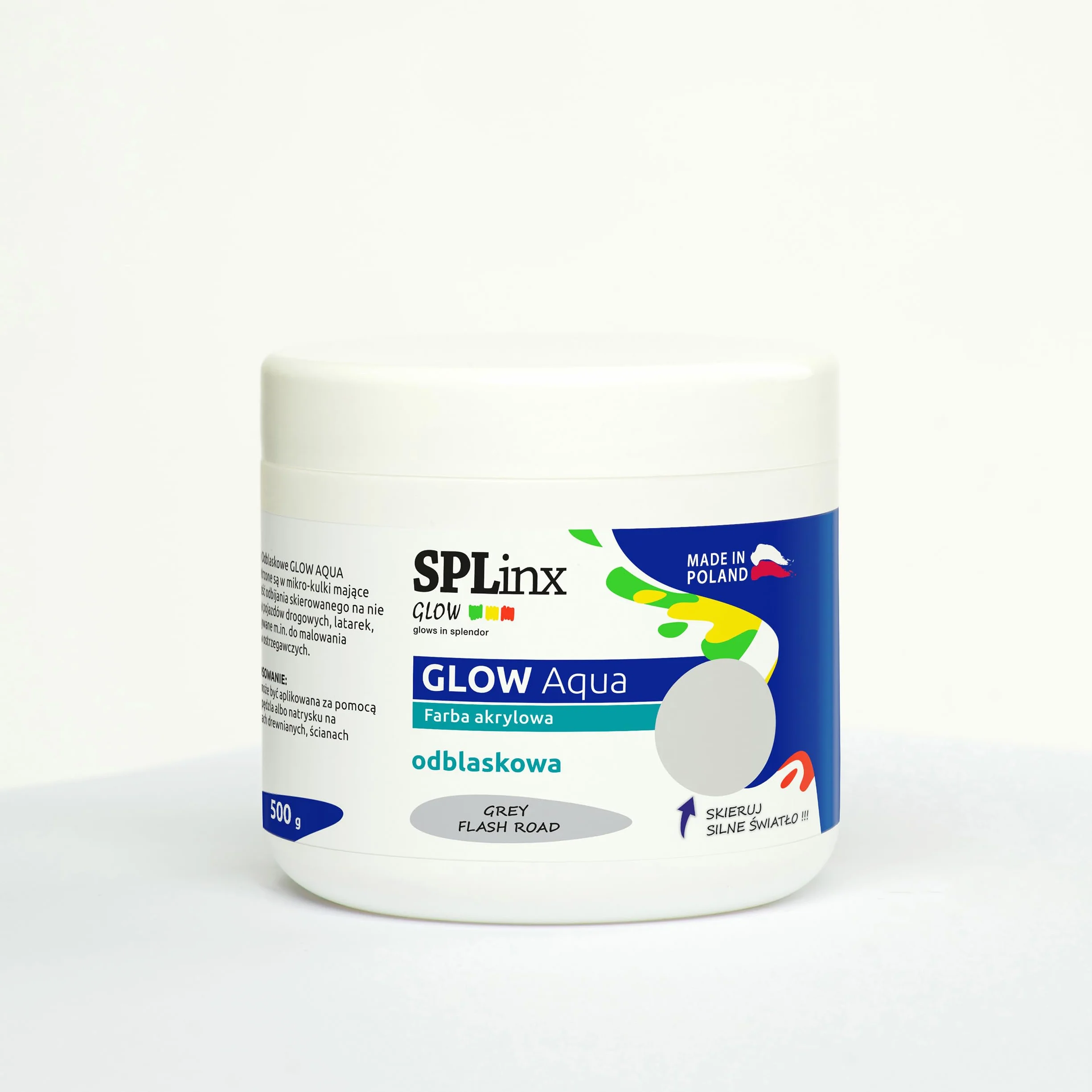 GLOW AQUA Farba odblaskowa akrylowa Grey Flash Road 500 g
