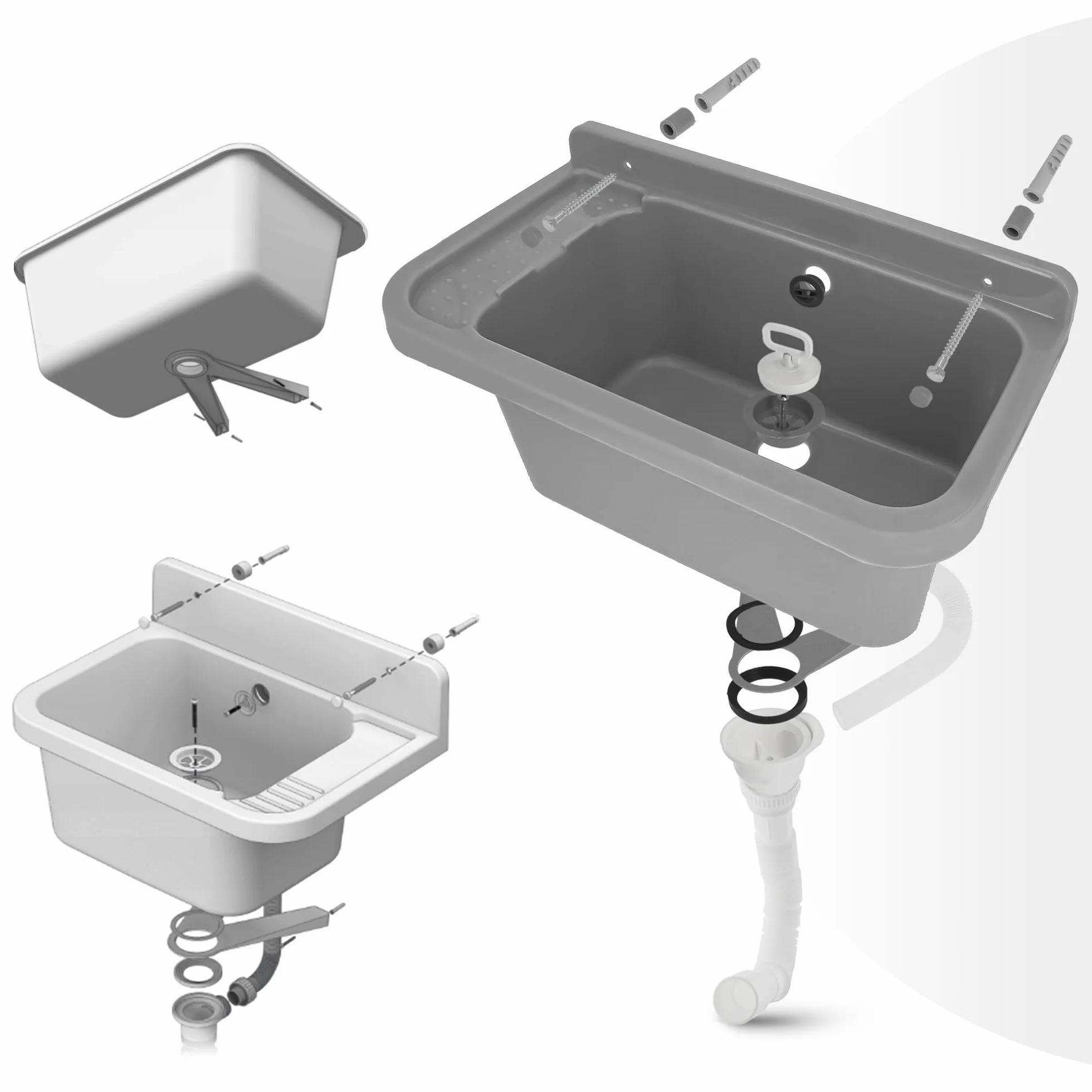 Zlew Roboczy 50x34x21 cm Polipropylen z Półką Bateria Wyciągana Wylewka Zestaw