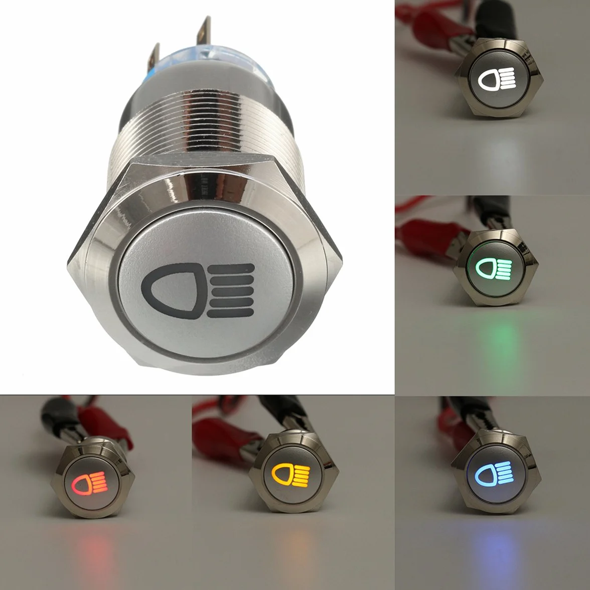 Przełącznik Przycisk LED 12V 19mm Srebrny Metal Push On Off Blokada Światła Niebieski
