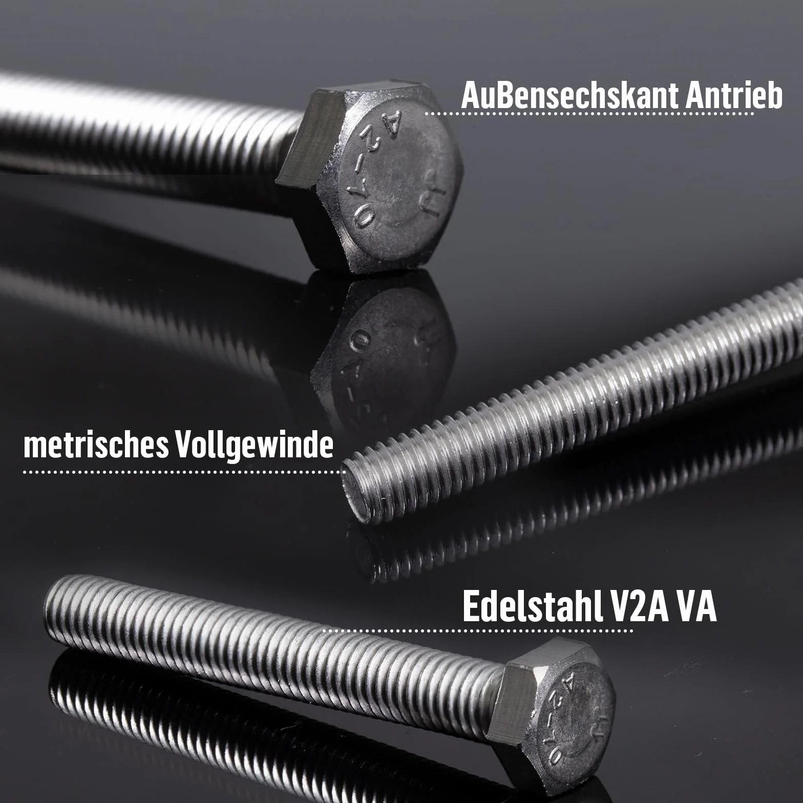 Zestaw śrub z łbem sześciokątnym M5 x 10 mm, nakrętki M6 DIN 933, stal szlachetna A2 V2A, pełny gwint