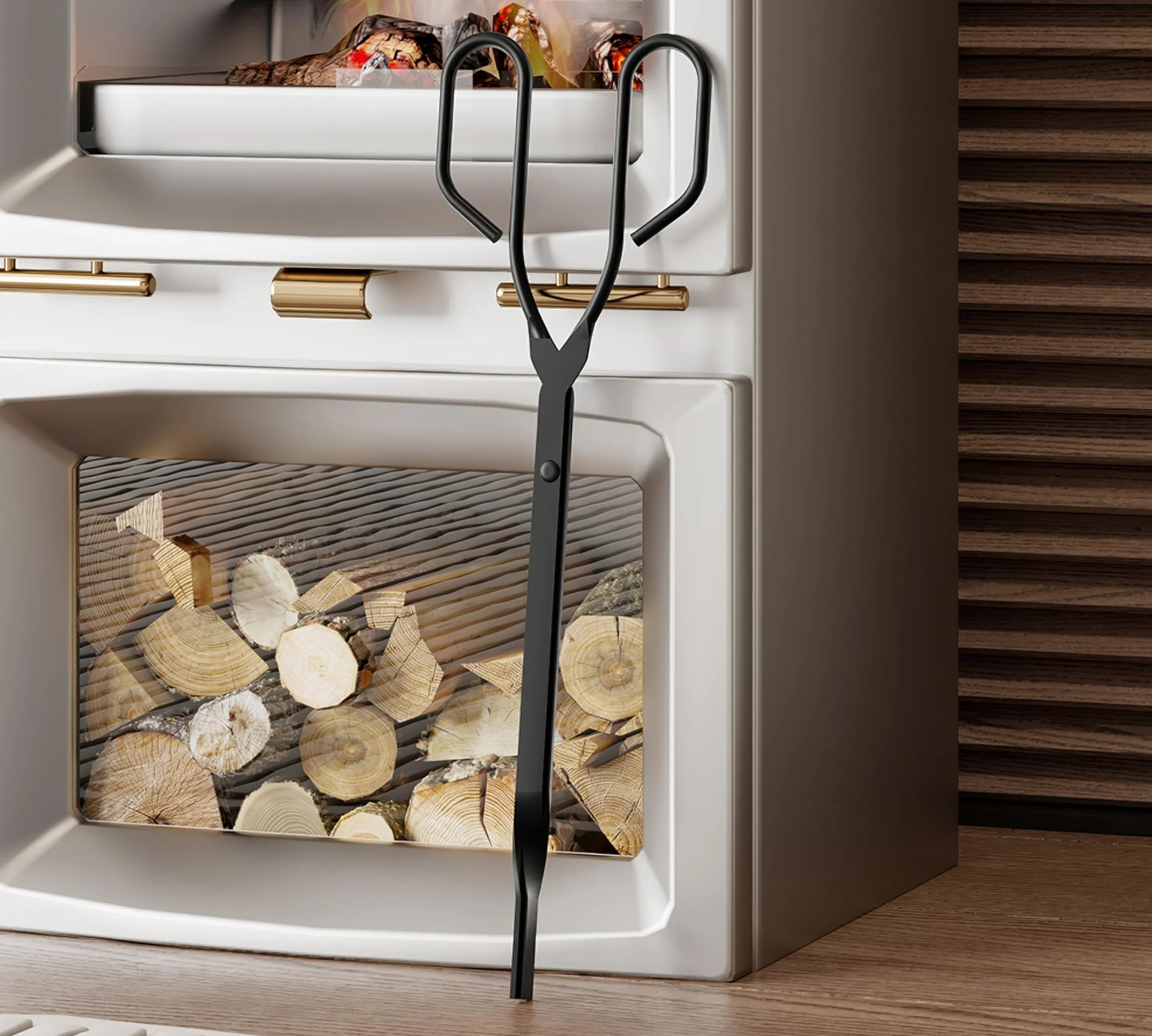 Kingson Szczypce do kominka w stylu vintage na węgiel i drewno – 43 cm czarne żelazne szczypce do ognia z płaskimi szczękami do obsługi węgla i podpałki – antyczny chwytak nożycowy do otwartego ognia
