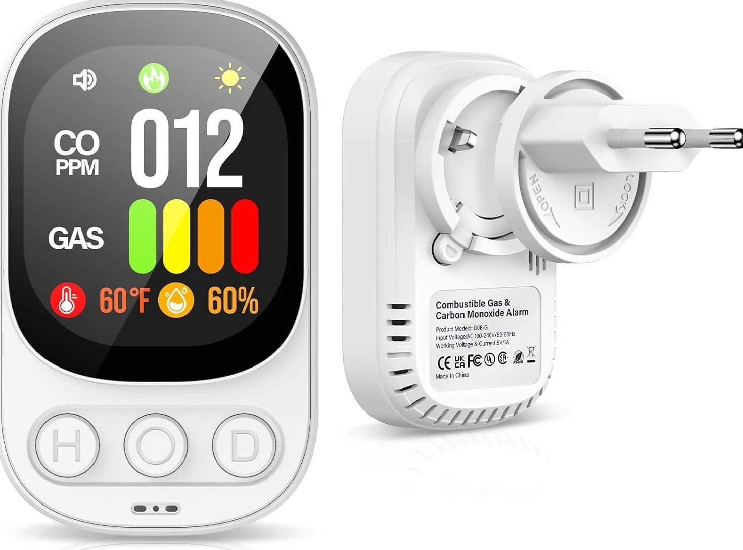 Detektor tlenku węgla, czujnik gazu palnego 2 w 1, alarm gazowy 2s 50 ppm ekran LCD