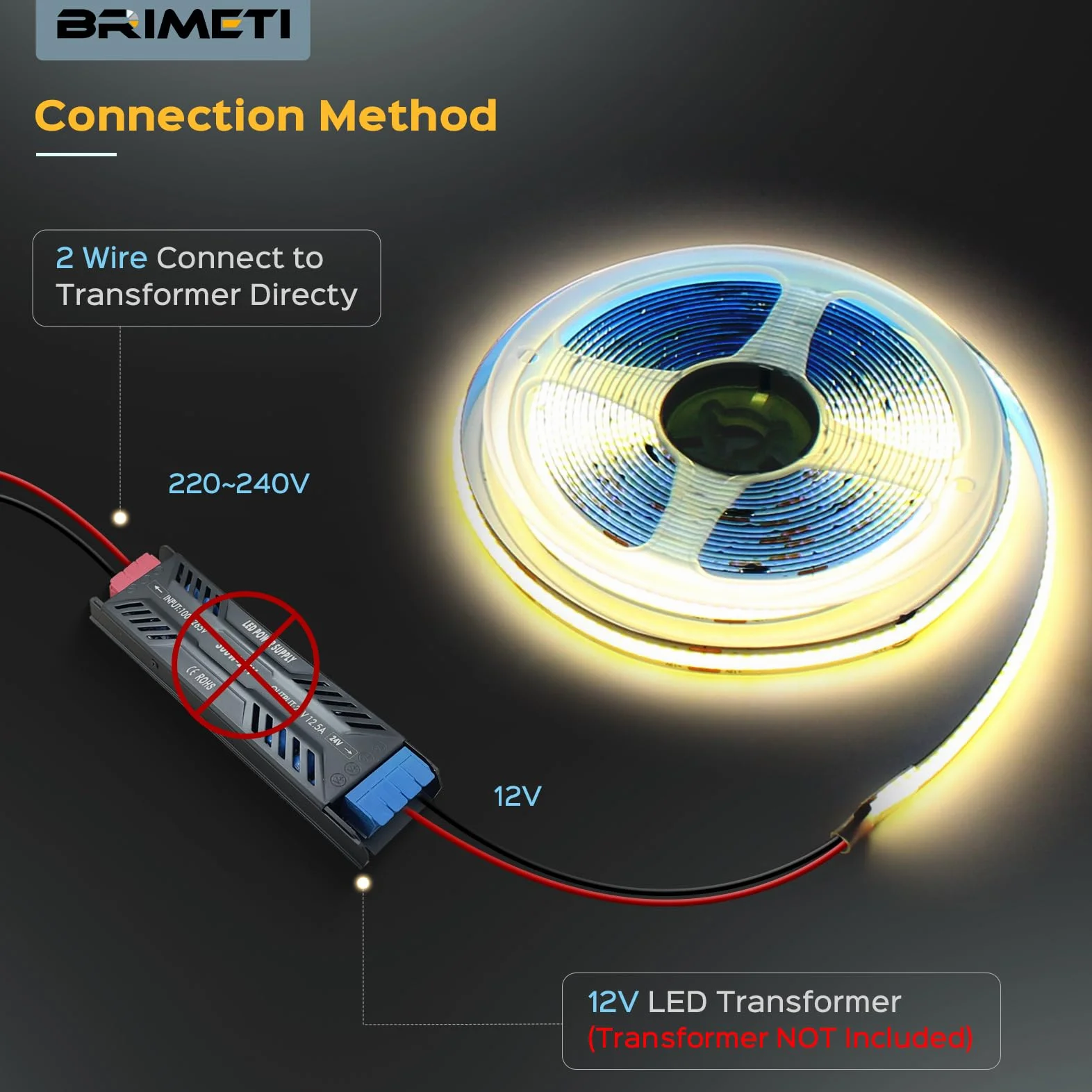 Taśma LED COB 12V 5M Ciepła Biel 3000K 8mm 320LEDs/M IP20 Samoprzylepna