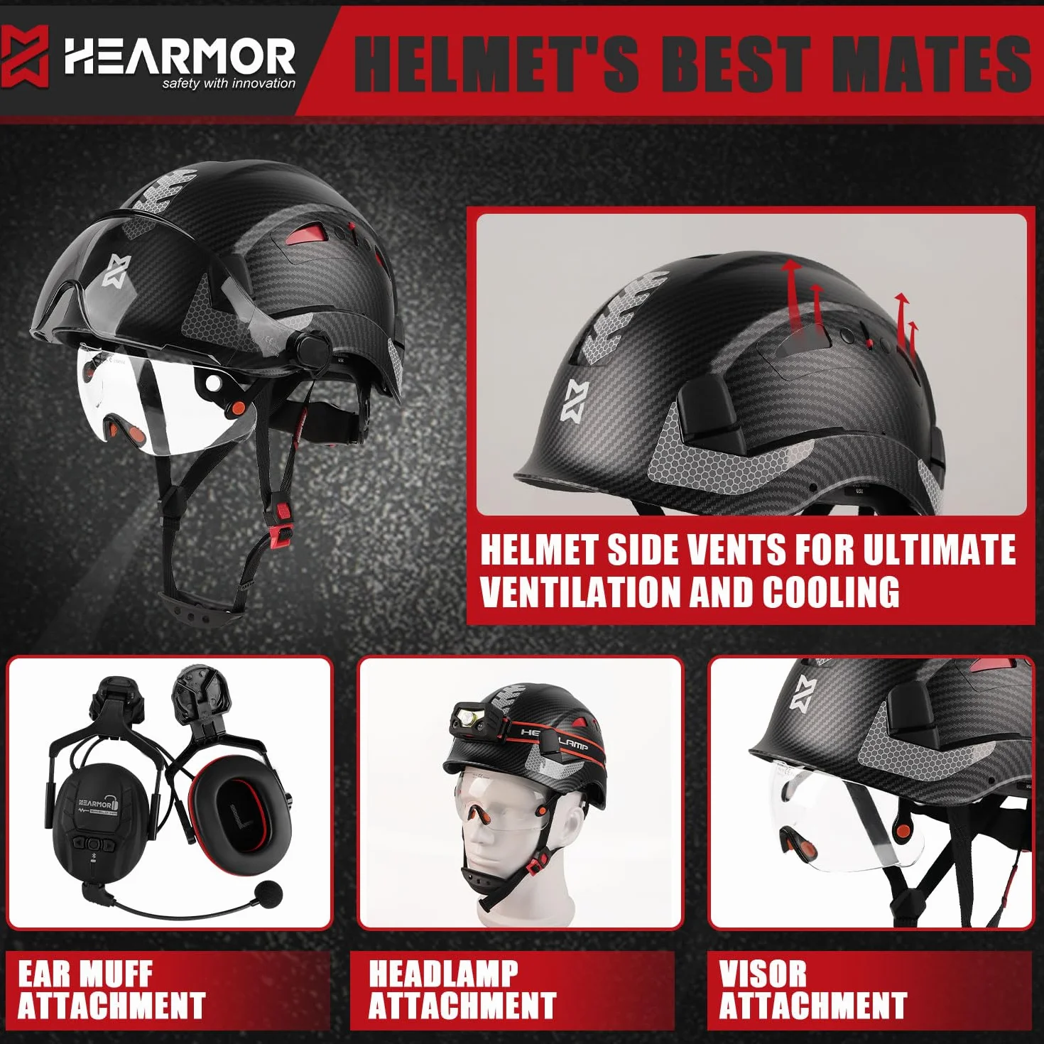 HEARMOR Kask ochronny ANSI Z89.1 EN397 6-punktowy czepek roboczy