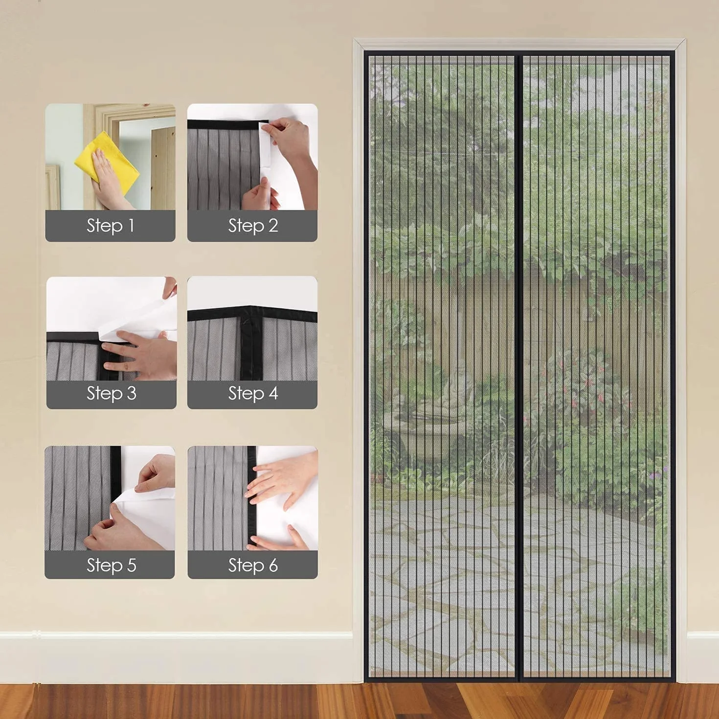 MYCARBON Moskitiera magnetyczna rozsuwana 75 x 210 cm czarna