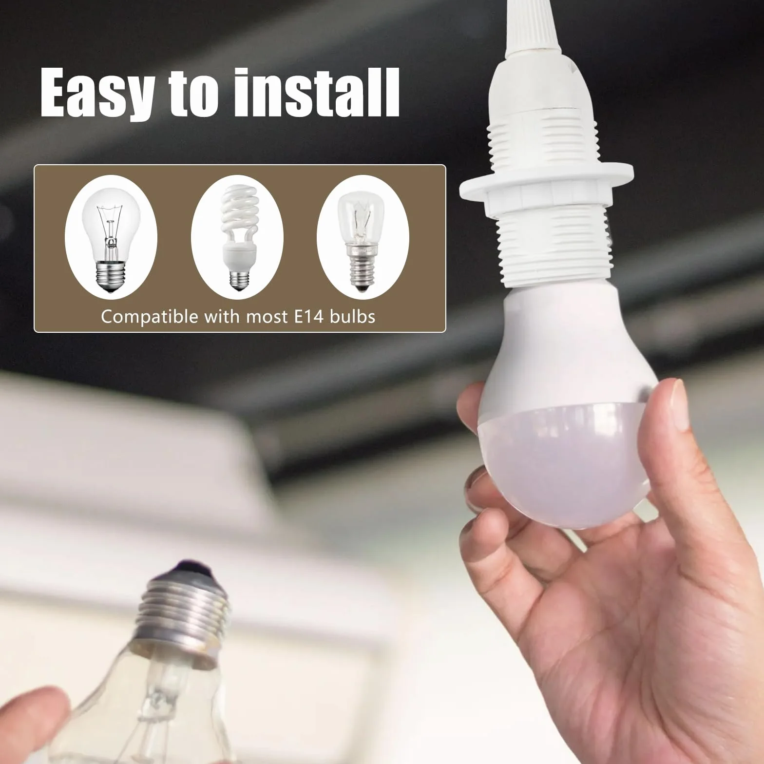 Oprawka lampy E14 z przełącznikiem i wtyczką biała 5m 2x0,75mm² pierścień śrubowy