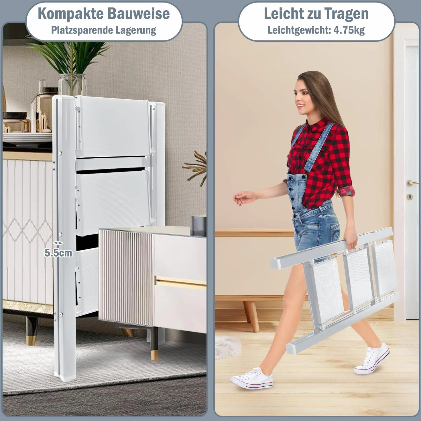 Eulenke 3-stopniowa drabina składana aluminiowa lekka stojąca z antypoślizgowym pedałem