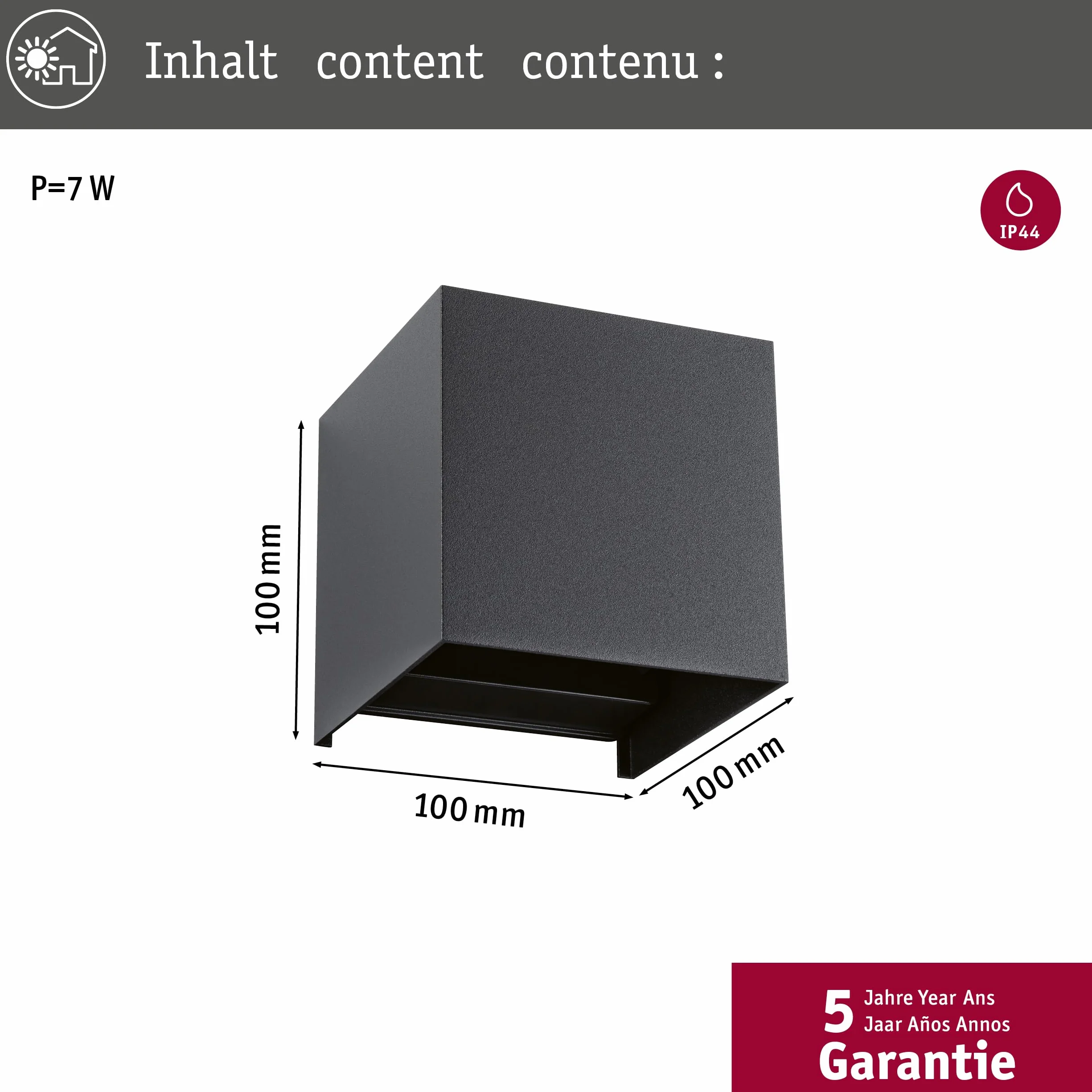 Paulmann 94847 LED oprawa na ścianę zewnętrzną Cybo IP44 2x2,5W 2x150lm ściemniania 100x100mm antracyt aluminium RGBW