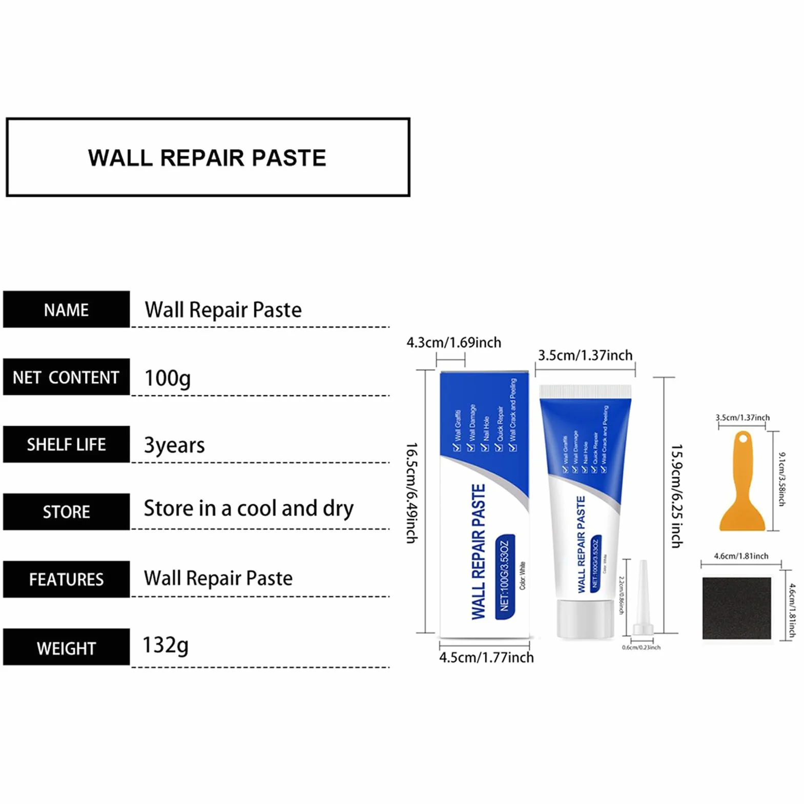 Wall Repair Kit, Drywall Patch Paste, Easy Filler for Hole Repair, Home Accessories, Handy Tool for Wall Fixing