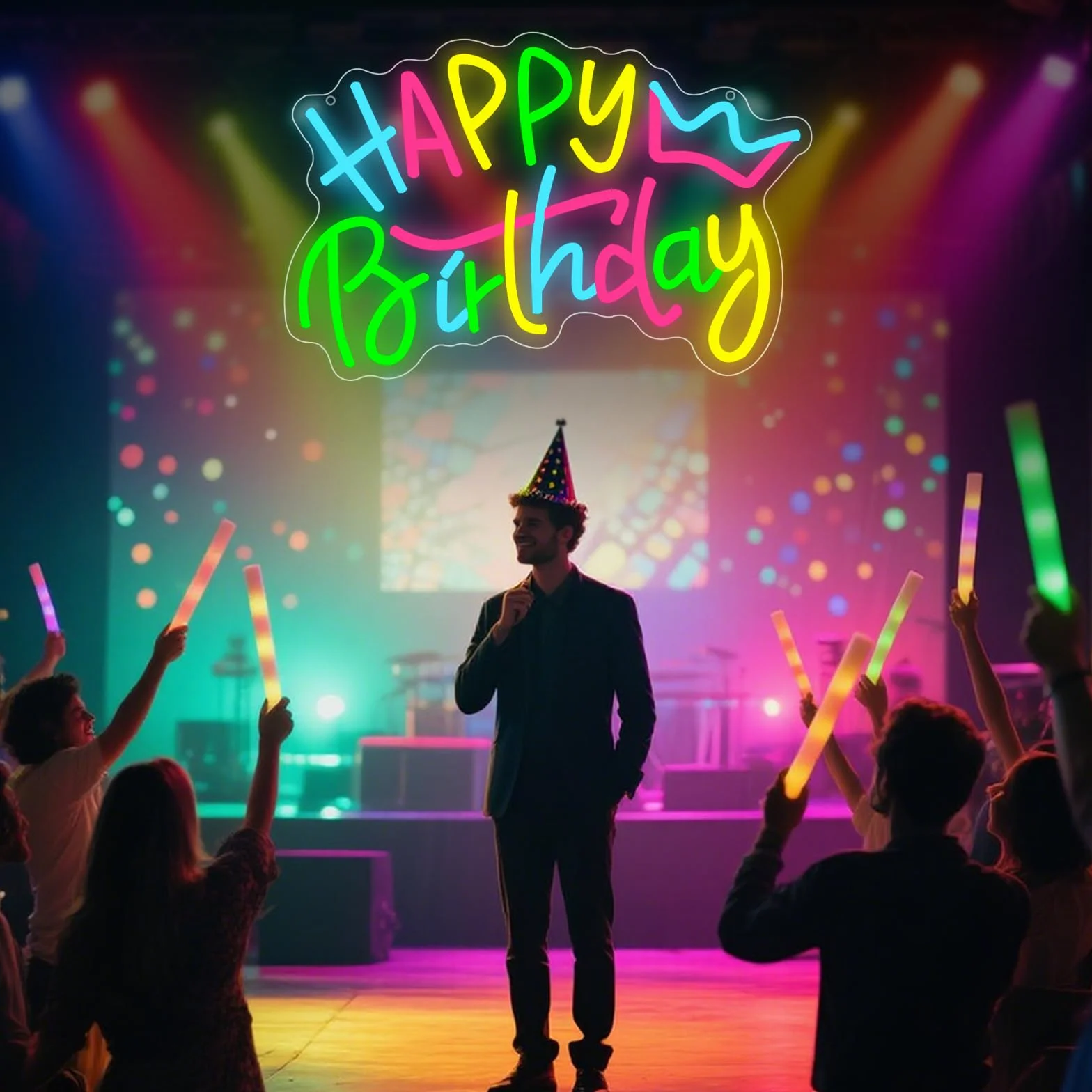 Happy Birthday Neon Letters Neon Led Led Spersonalizowane oświetlenie ścienne USB do sypialni dekoracja na imprezę urodzinową
