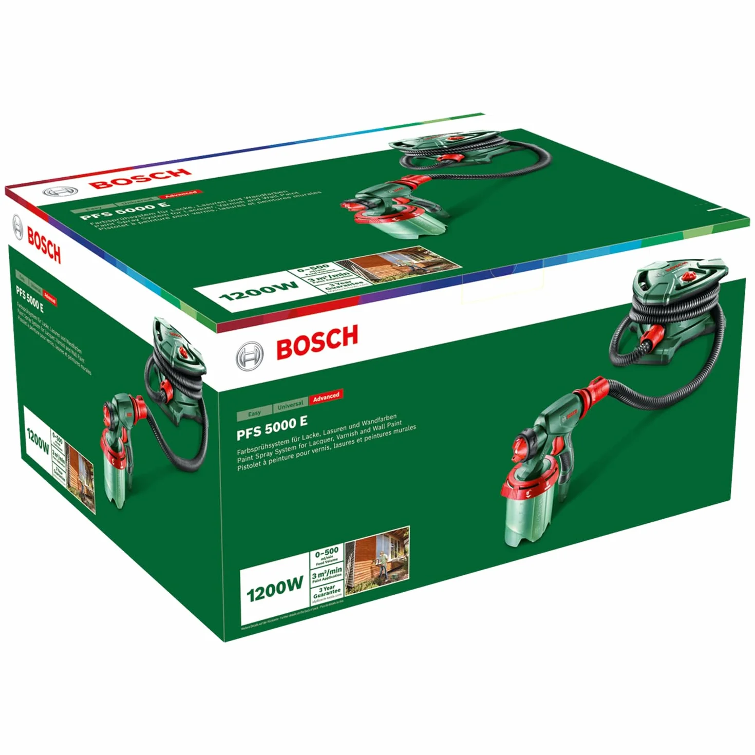 Bosch System natryskowy PFS 5000 E (1200 W, 2 x pojemnik na farbę 1000 ml, dysze do farb ściennych, lakierów i lazur, w kartonie)