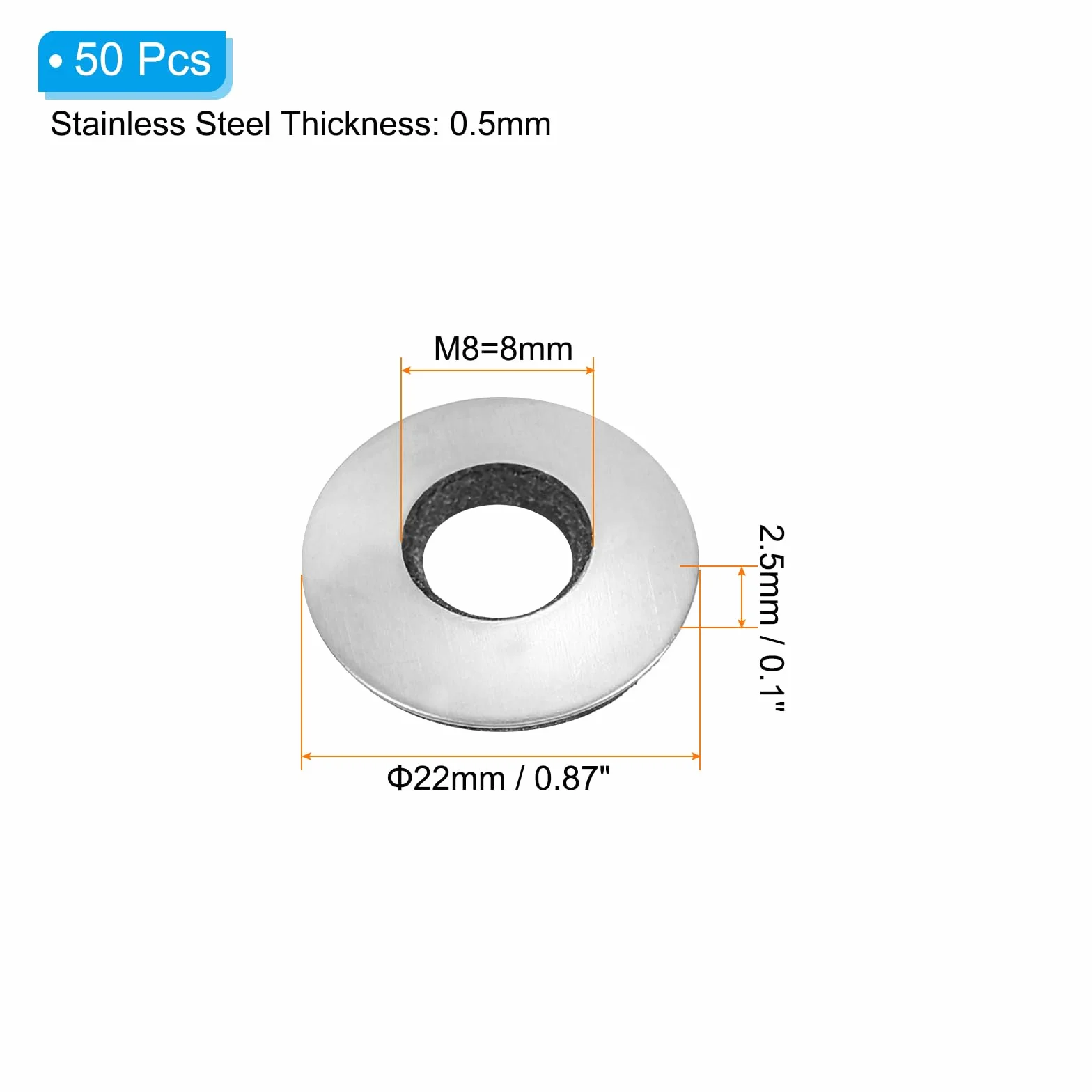 PATIKIL Uszczelki gumowe neoprenowe EPDM Podkładki uszczelniające ze stali nierdzewnej 304, 50 sztuk 8 x 22 mm Uszczelki gumowe neoprenowe do śrub do zaopatrzenia morskiego