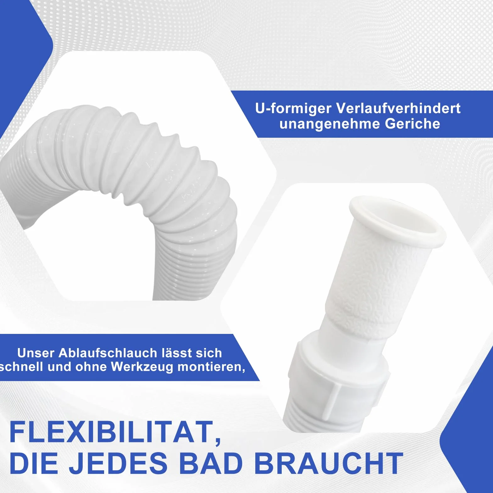 LATRAT Elastyczny wąż spustowy 1 1/4" x 32 mm 300-800 mm do kuchni i łazienki