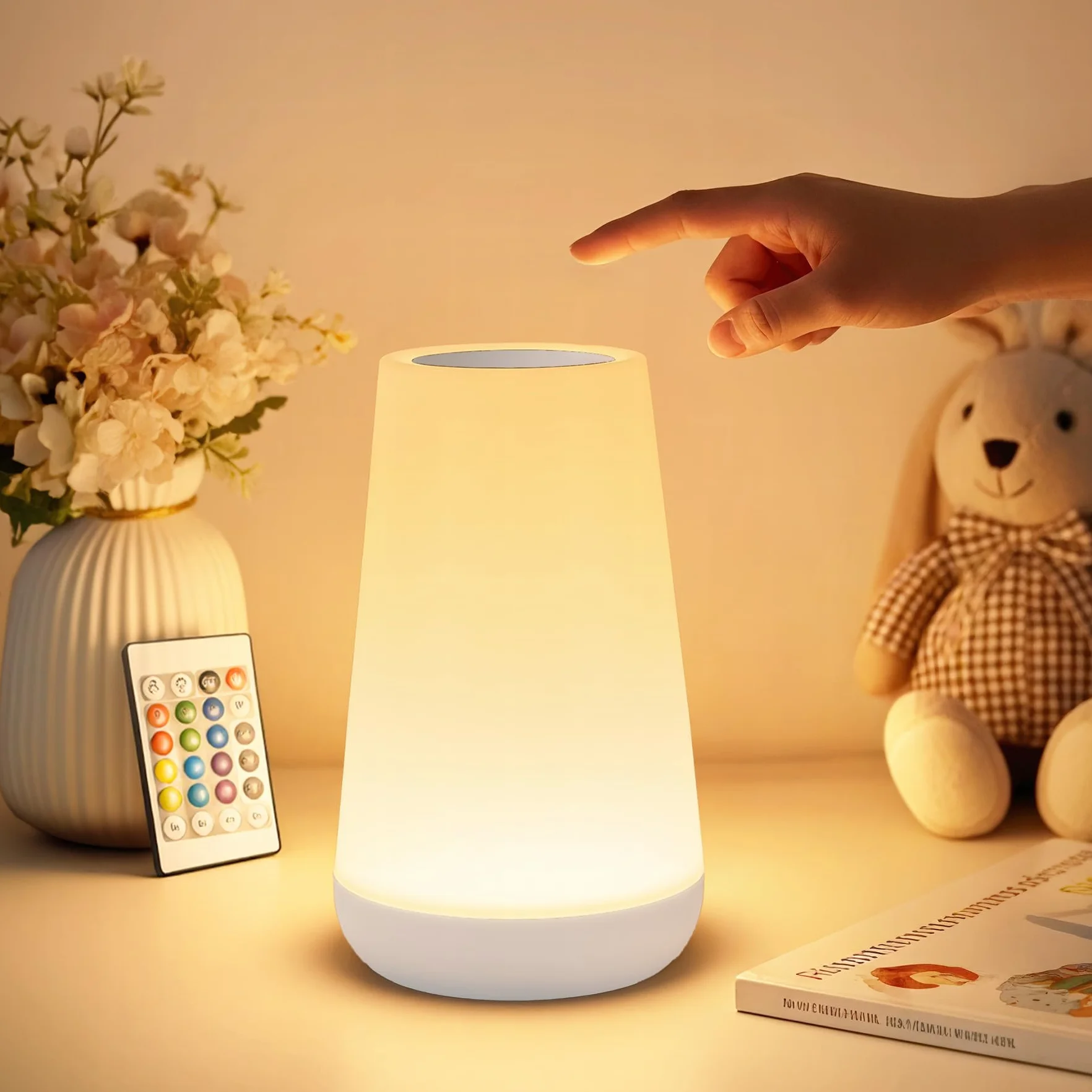 Bonsery Lampka nocna LED dotykowa ściemniana z pilotem zdalnego sterowania akumulator z pamięcią 13 zmianami kolorów dla dzieci