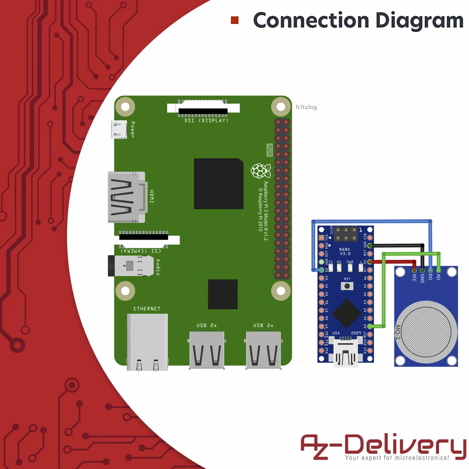 AZDelivery MQ-2 czujnik gazu dymu jakości powietrza moduł kompatybilny z Arduino Raspberry Pi