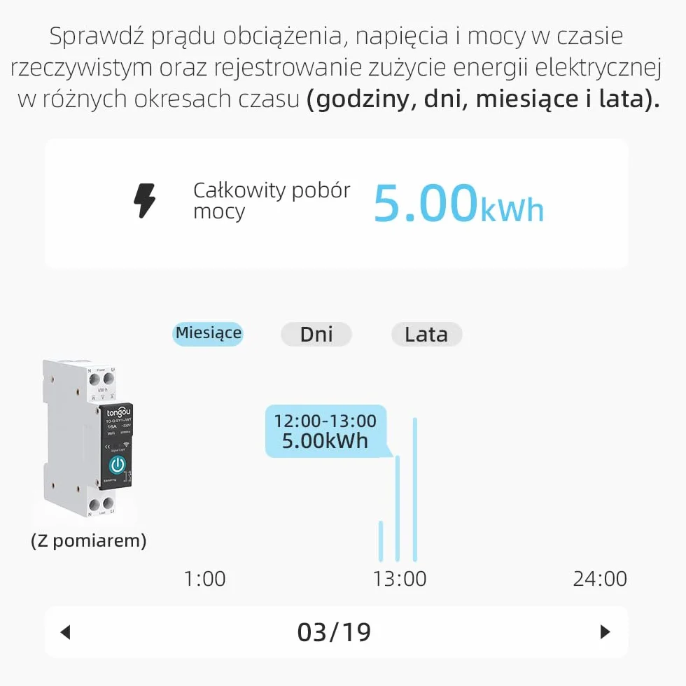 Smart Life WIFI 1P szyna DIN inteligentny przełącznik TUYA APP 16A