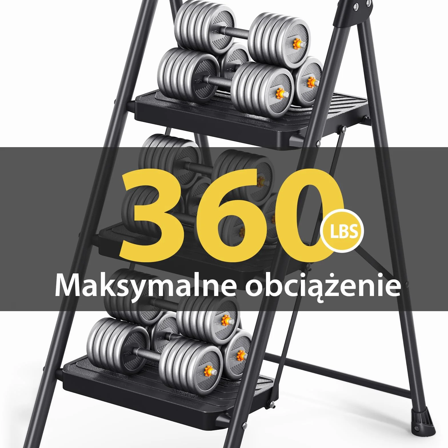 KINGRACK Drabina 3-stopniowa składana stalowa 360 kg antypoślizgowa