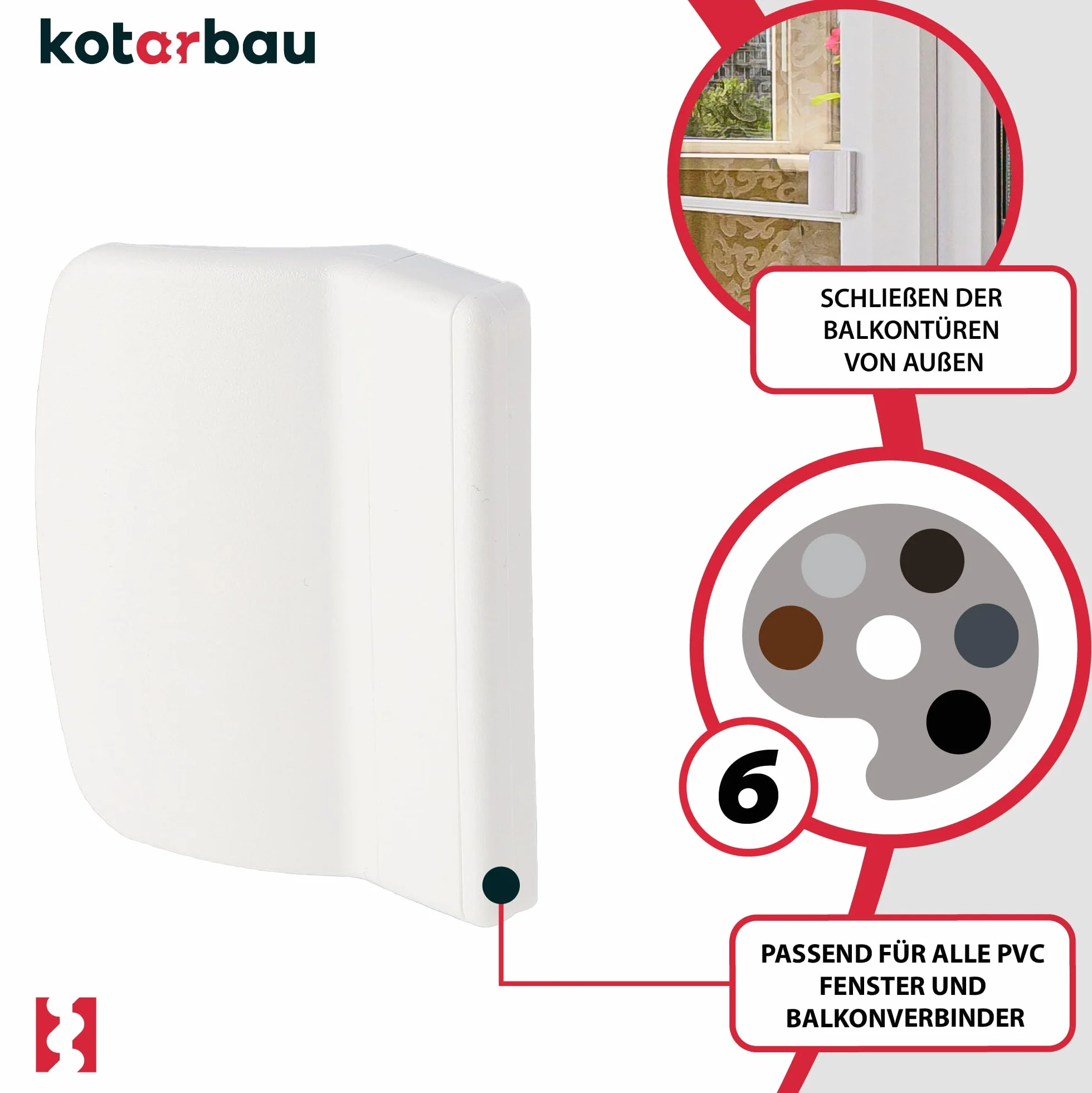KOTARBAU® Klamka balkonowa z tworzywa sztucznego biała bezpieczna dla palących uchwyt zamykający