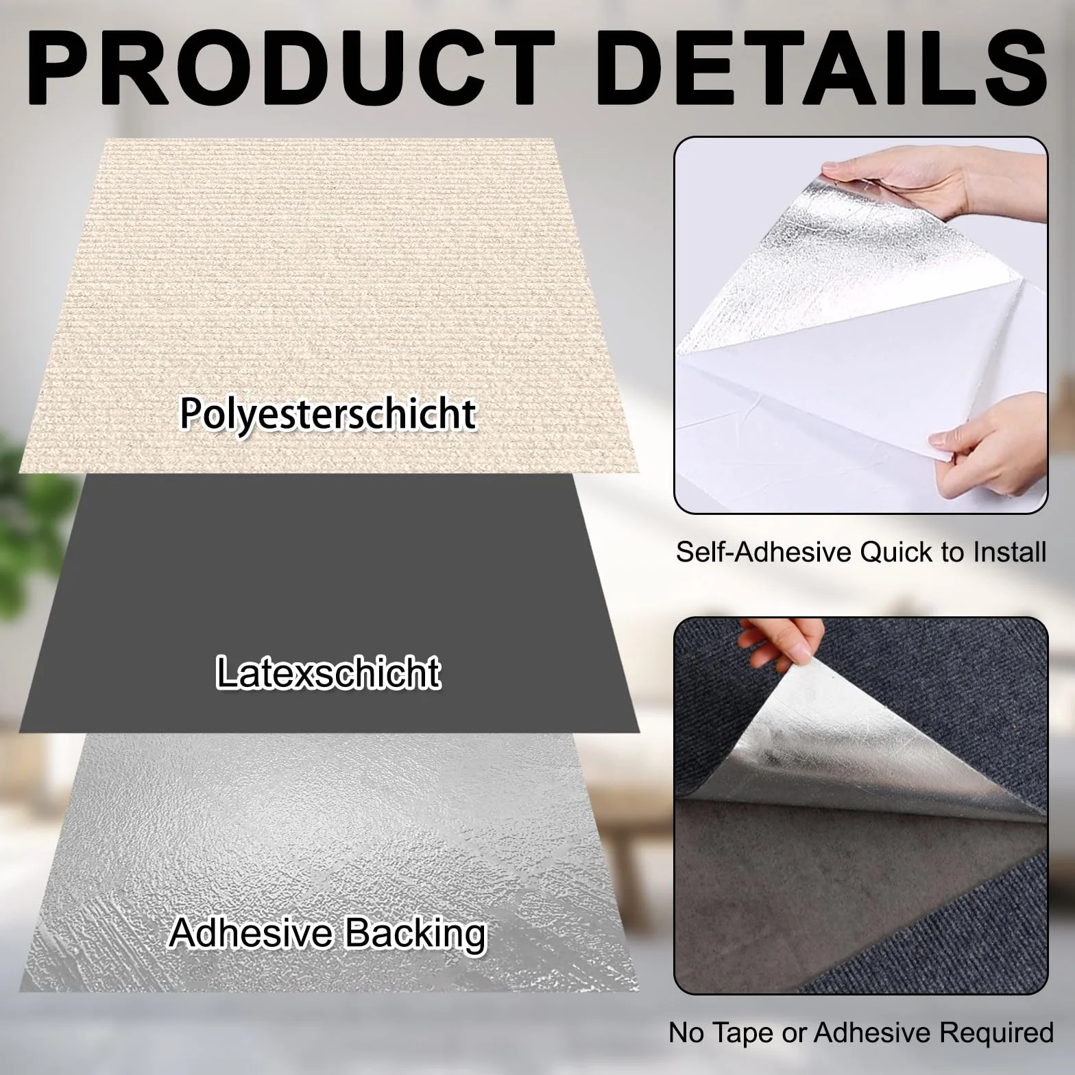 10 sztuk samoprzylepnych mat dywanowych, 40 x 40 cm, płytki dywanowe 1,6 m², wykładzina podłogowa, płytki do przycinania do biura, hotelu, mieszkania, domu, sypialni, jasnobrązowe