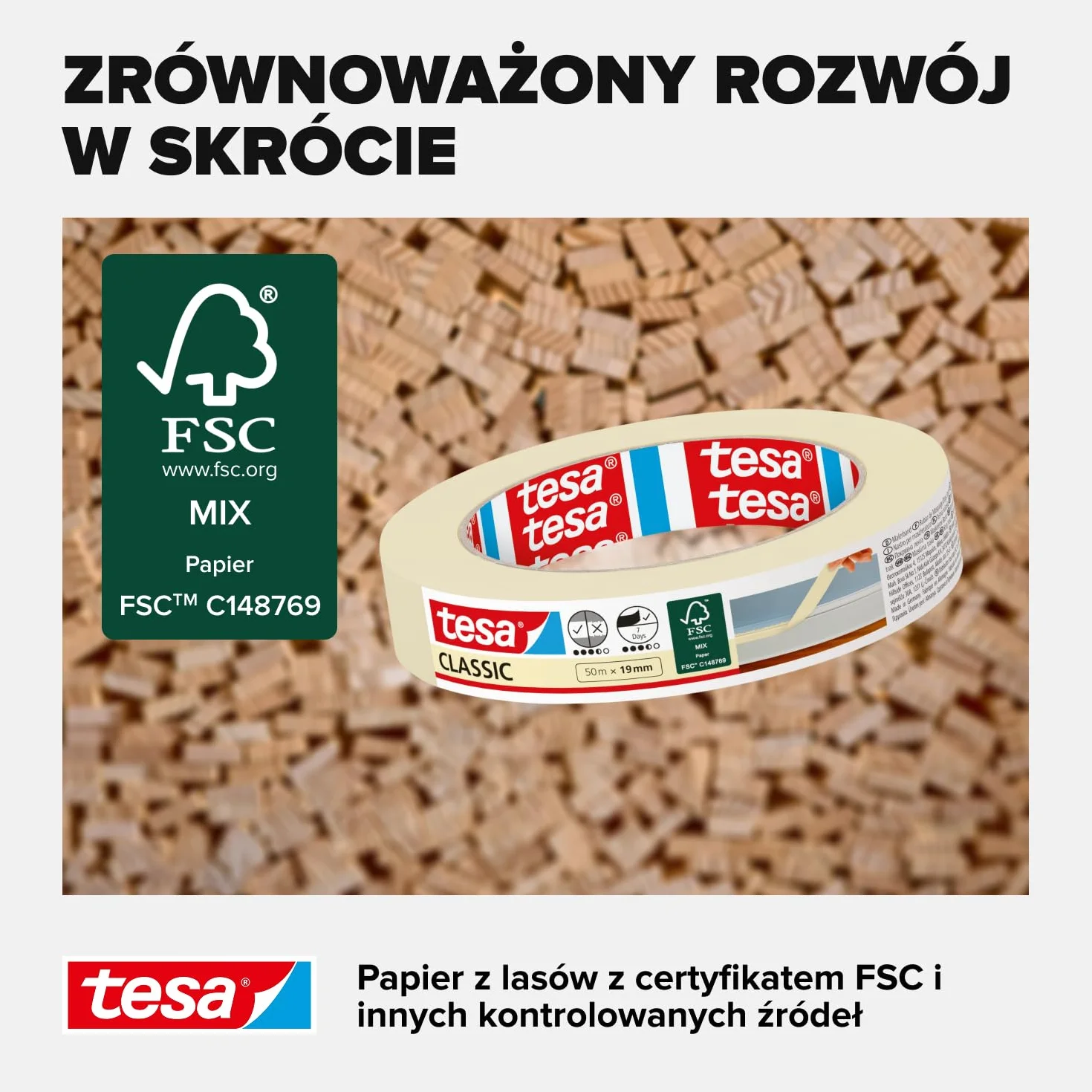 Tesa Classic taśma maskująca 50m x 19mm bezrozpuszczalnikowa usuwalna