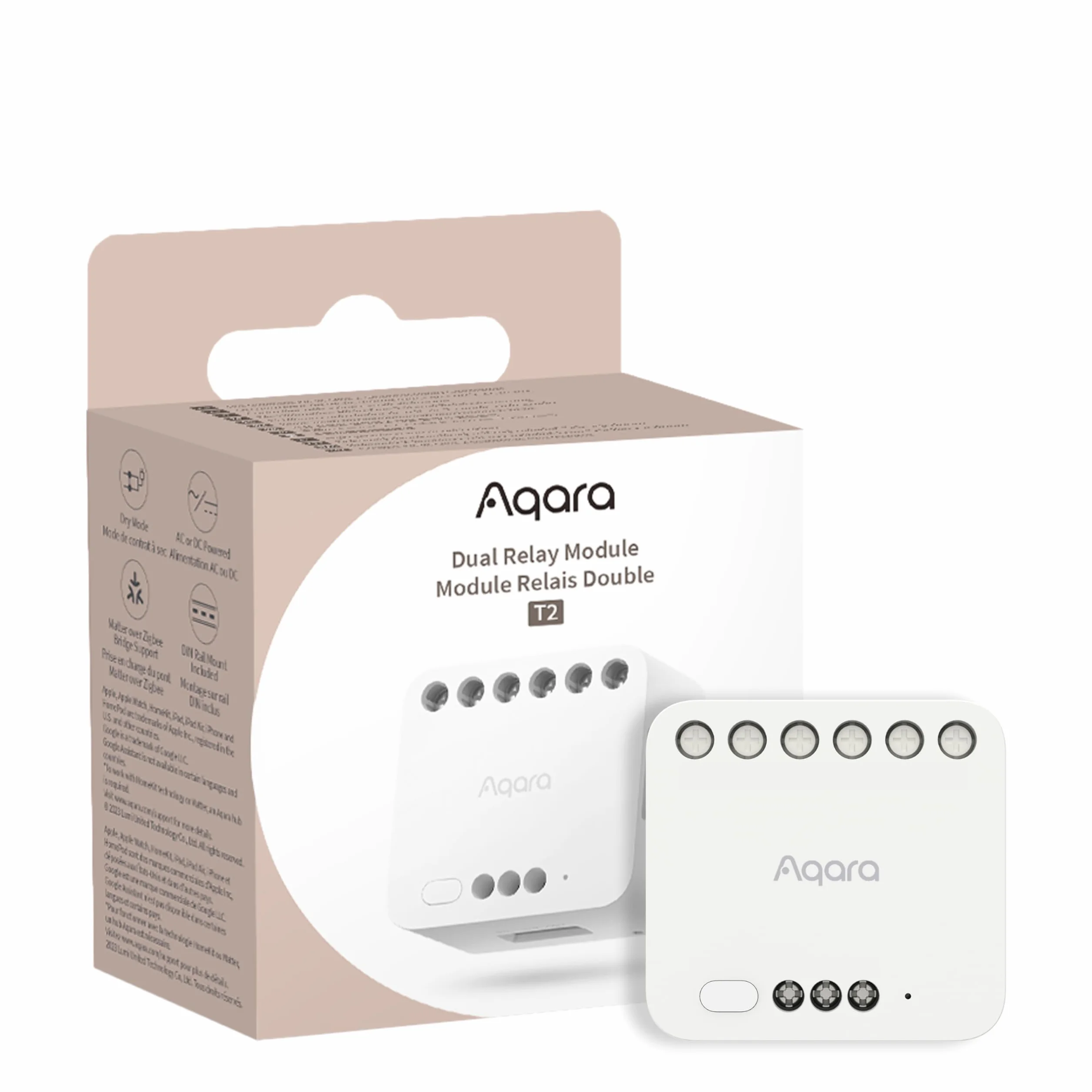 Aqara Podwójny przekaźnik T2, Matter, Zigbee 3.0 HUB, Kontakt Suchy, Homekit, Google Home, Alexa