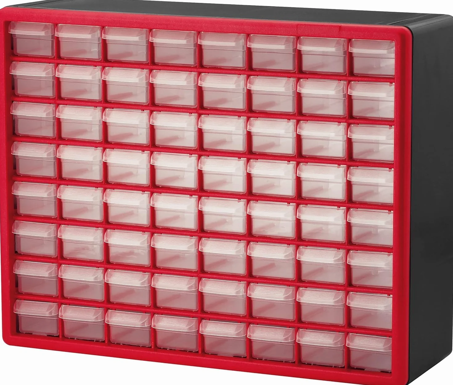 Akro-Mils 10164 Plastikowa szafka z 64 szufladami 50x15x40 cm czerwona