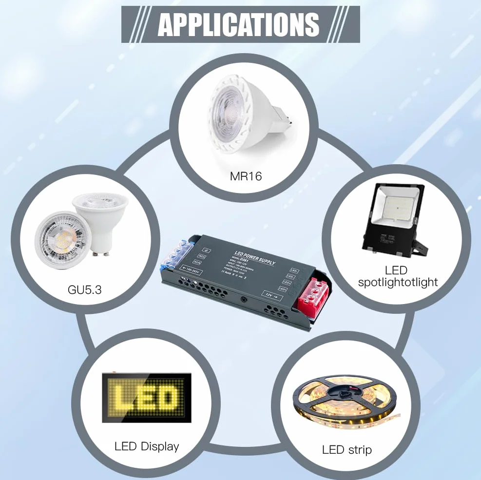 AXFEE Transformator LED 240V 12V 100W ultra cienki sterownik LED do taśm LED reflektorów