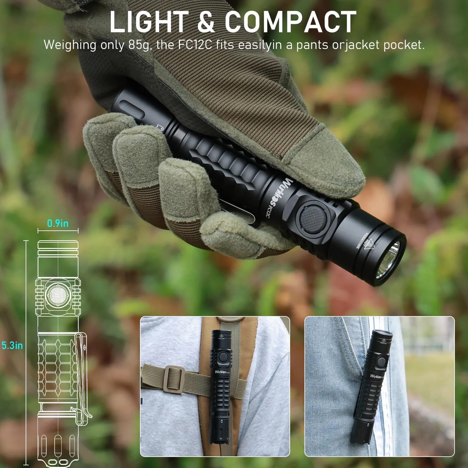 Latarka taktyczna Wurkkos FC12C, LED 1600 lumenów, IP68, sterownik Step-Down