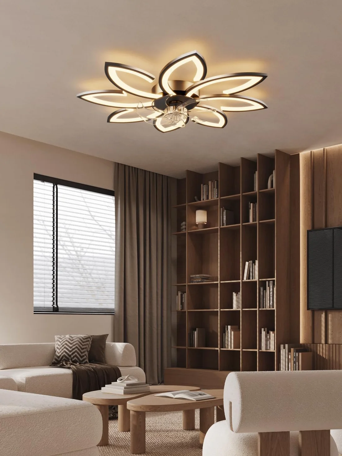 Wentylator sufitowy z oświetleniem i aplikacją zdalnego sterowania, lampa z wentylatorem, cichy, kwiatowy nowoczesny design, możliwość ściemniania, funkcja pamięci, silnik DC, tryb letni, tryb